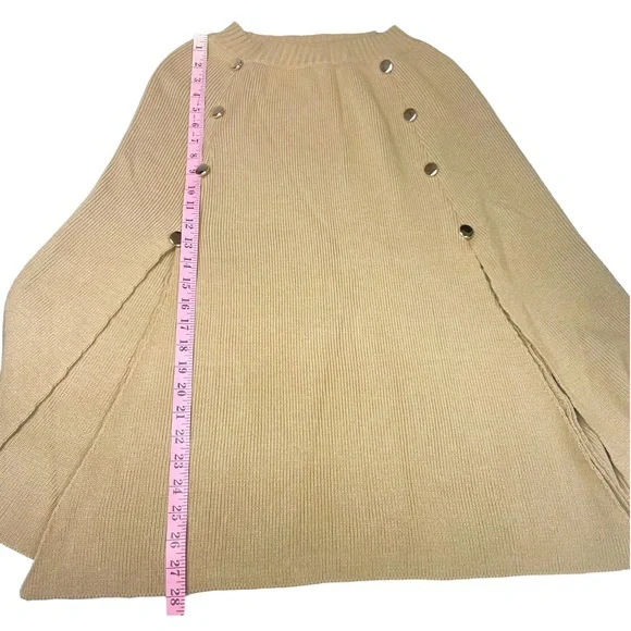 Modena Chic One Size Crew Neck Knit Pullover Cape in Light Caramel Tan - Picture 6 of 8